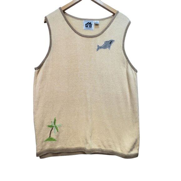 Storybook Knits Womens Tank Vest Sweater Size 2X Beige Sleeveless Embroidered - Picture 1 of 11